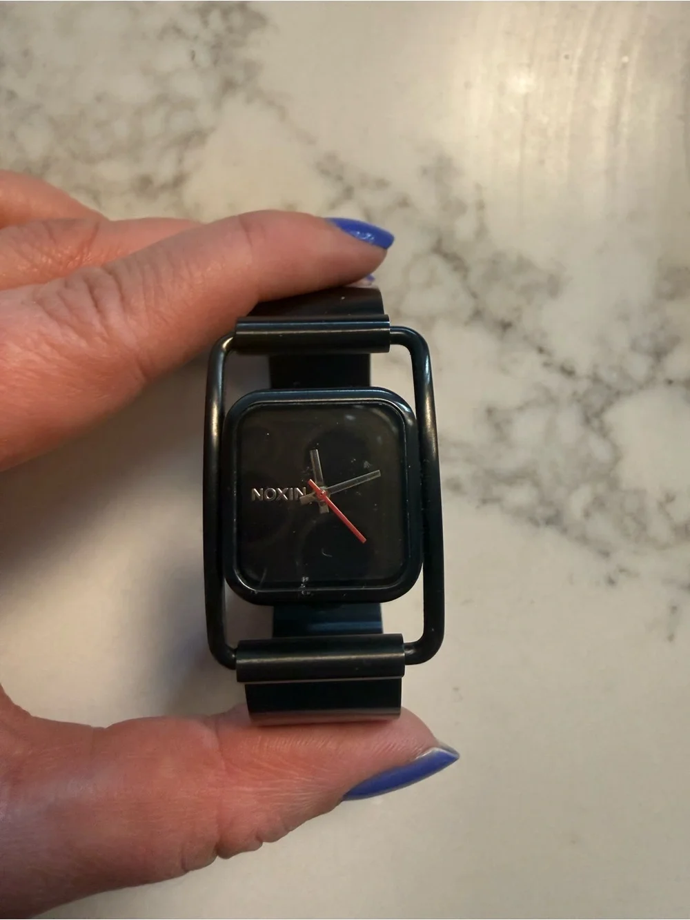 Nixon Black Square Dial Watch with Red Second Hand